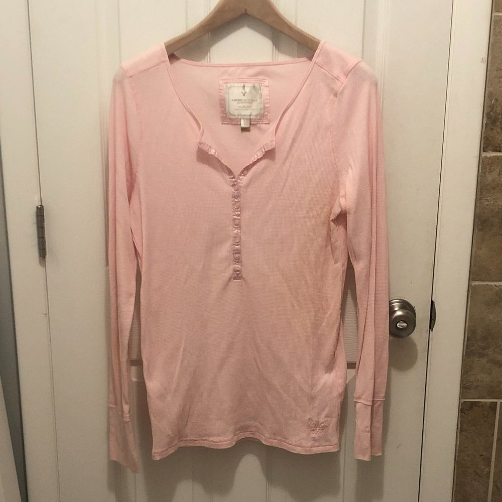 American Eagle Blush Long Sleeve Waffle He…